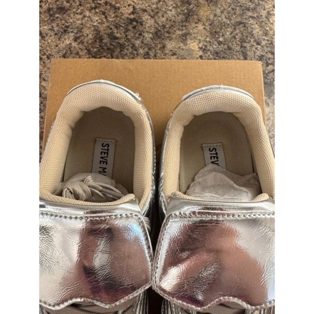 Steve Madden Field Silver Metallic Fold Over Tongue Sneakers Gum Sole Low Top - Picture 9 of 13